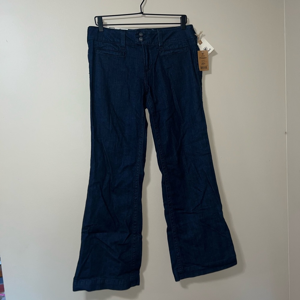 Ariat Trouser Mid Rise Wide Leg Size 30s Dark Blue Washed